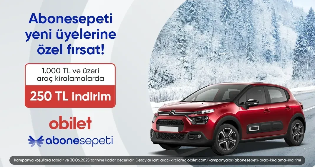 Obilet'te Geçerli Araç Kiralamalarda 250 TL İndirim