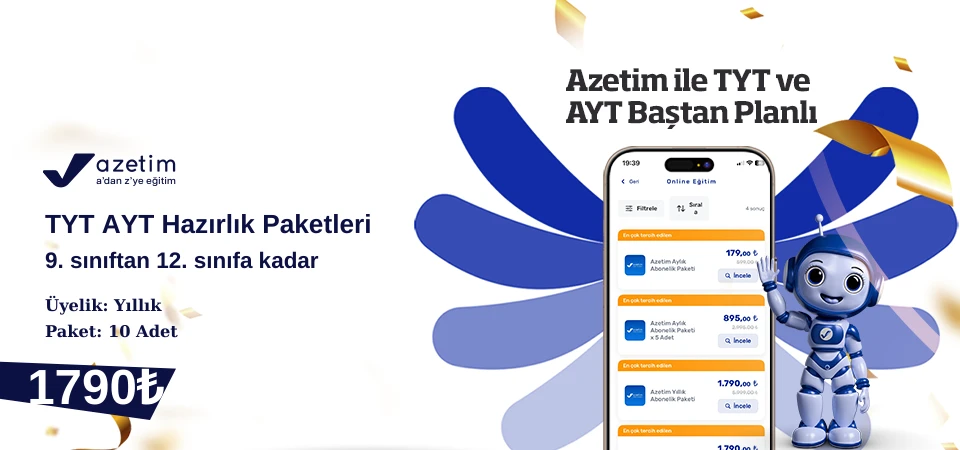 Azetim TYT  AYT Hazırlık 10'lu Paket ( 9. sınıftan 12. sınıfa kadar) 