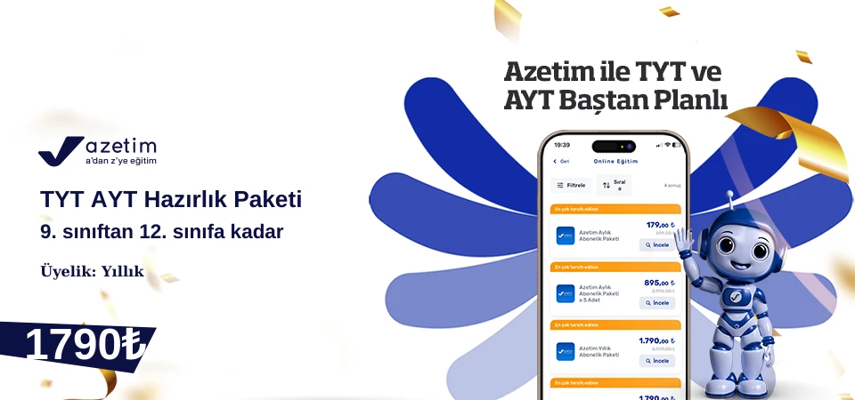Azetim TYT AYT Hazırlık Yıllık Paketi ( 9. sınıftan 12. sınıfa kadar) Azetim TYT AYT Hazırlık Yıllık Paketi ( 9. sınıftan 12. sınıfa kadar)